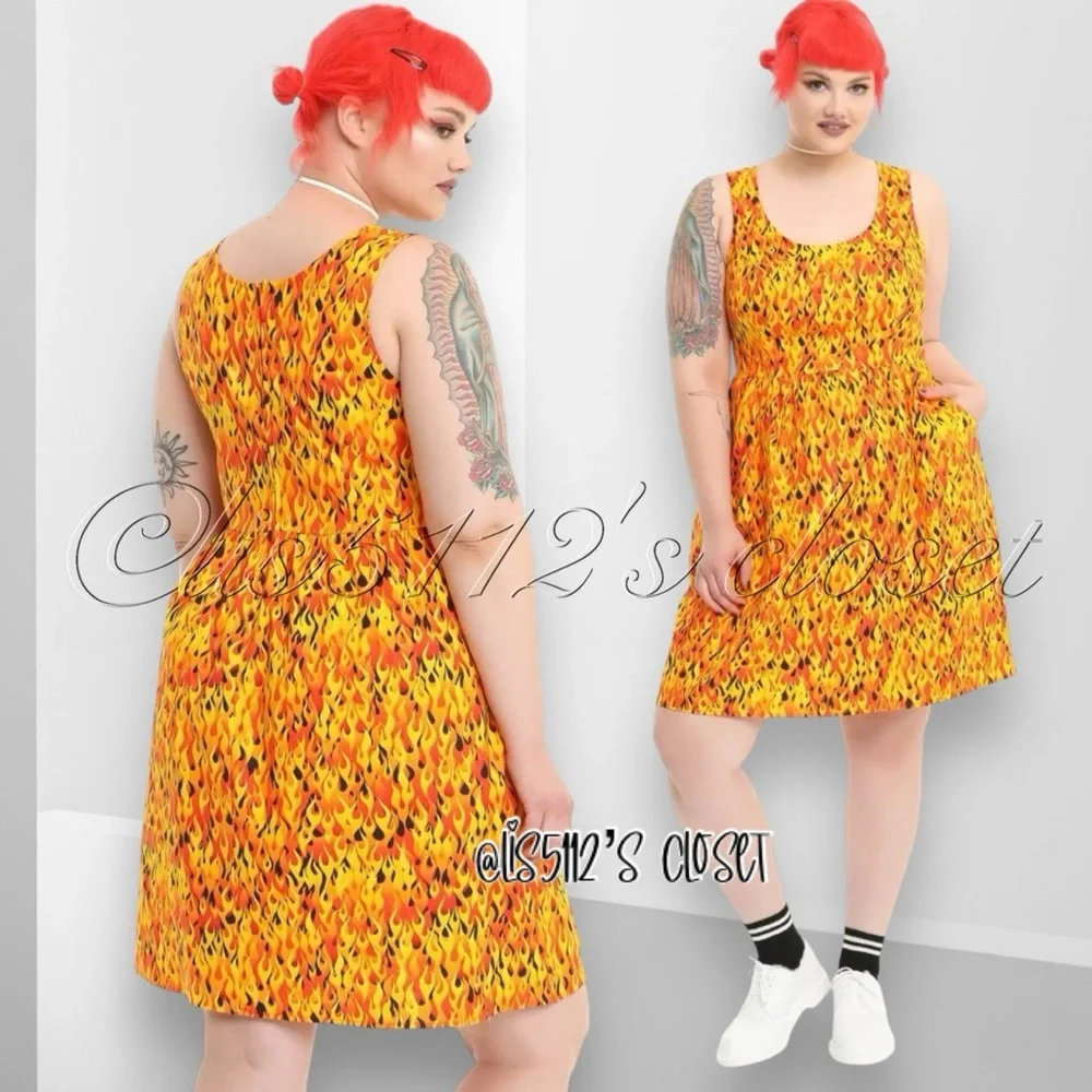 Folter x Hot Topic Flame Print Rockabilly Retro Fit & Flare Skater Dress 2X - Picture 15 of 15